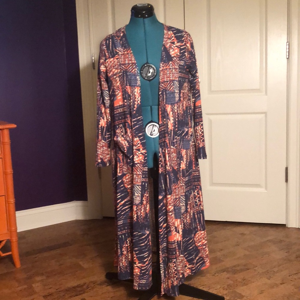 LuLaRoe, Pink and Blue Patterned Long Cardigan, S